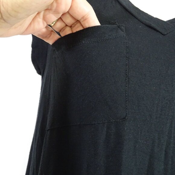 No Comment Black V-Neck T-Shirt Dress Women Size L Asymmetrical Hem With Pocket - Picture 2 of 7